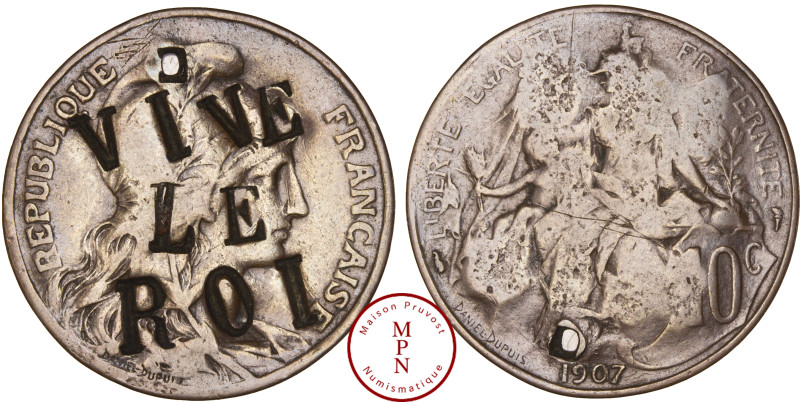 France, Troisième République (1870-1940), 10 Centimes Dupuis 1907 poinçonnée de ...