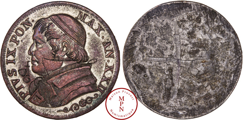 Italie, Etats-Pontificaux, 1 Lire, Faux d'époque en étain cuivré et argenté, gra...