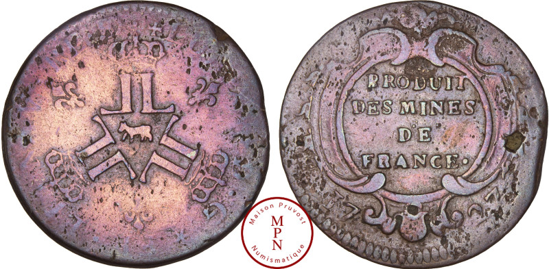 Louis XV (1710-1774), Sol des Mines de Béarn, 1727, Cuivre, TB+, 10.9 g, 30 mm, ...