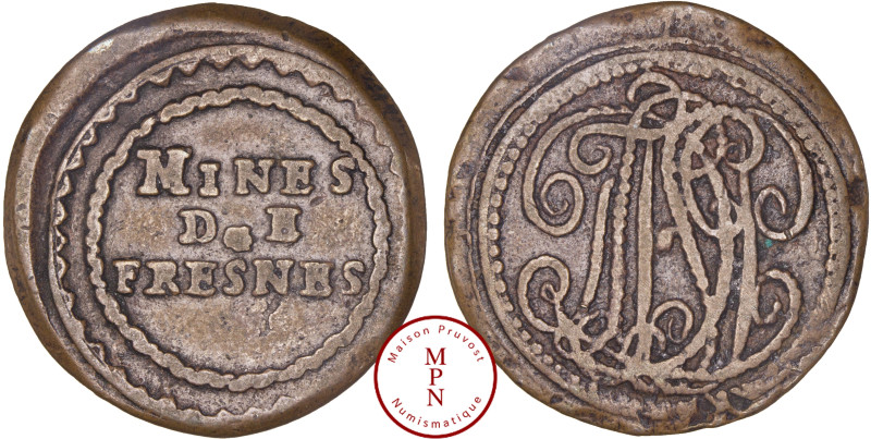 Louis XVIII (1815-1821), Mines de Fresnes, Jeton, Av. Monogramme, Rv. MINES DE F...