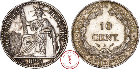 Indochine, 10 Cent, 1895, A, Paris, Av. REPUBLIQUE FRANCAISE, La République assise à gauche, tenant un faisceau de licteur, Rv. INDO-CHINE FRANCAISE ....