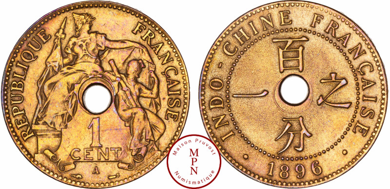 Indochine, 1 Cent, 1896, A, Paris, Av. REPUBLIQUE FRANCAISE, La République couvr...