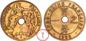 Indochine, 1 Cent, 1896, A, Paris, Av. REPUBLIQUE FRANCAISE, La République couvrant de son voile l'Indochine, sur un cartouche 1 CENT, Rv. INDO-CHINE ...