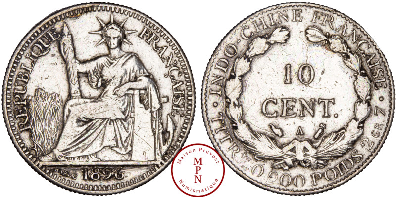 Indochine, 10 Cent, 1896, A, Paris, Faisceau, Av. REPUBLIQUE FRANCAISE, La Répub...