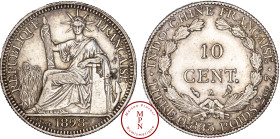 Indochine, 10 Cent, 1898, A, Paris, Av. REPUBLIQUE FRANCAISE, La République assise à gauche, tenant un faisceau de licteur, Rv. INDO-CHINE FRANCAISE ....