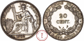 Indochine, 20 Cent, 1902, A, Paris, Av. REPUBLIQUE FRANCAISE, La République assise à gauche, tenant un faisceau de licteur, Rv. INDO-CHINE FRANCAISE ....