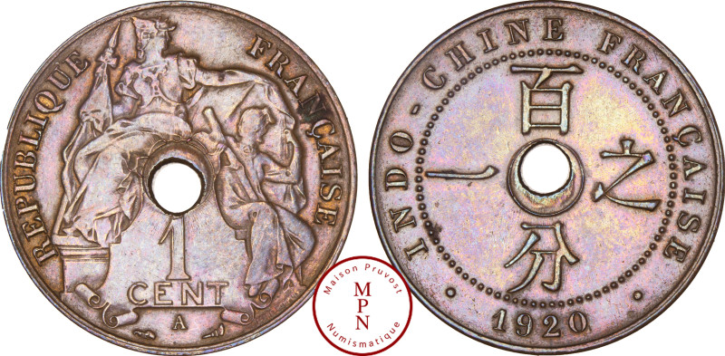 Indochine, 1 Cent, 1920, A, Paris, Av. REPUBLIQUE FRANCAISE, La République couvr...