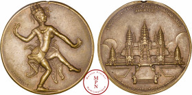 Indochine, Médaille, Par Villeneuve, Pierre Pasquier, Gouverneur général de l'Indochine, 1931, Paris, Av. Danseuse en tenue traditionnelle, Rv. L'INDO...