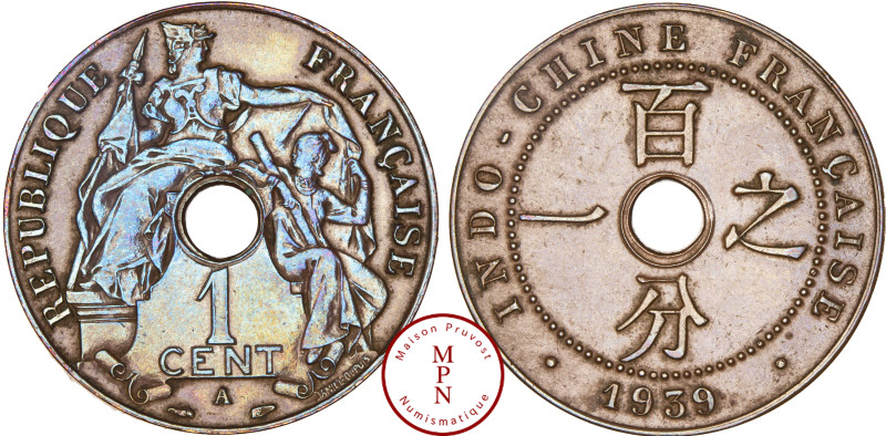 Indochine, 1 Cent, 1939, A, Paris, Av. REPUBLIQUE FRANCAISE, La République couvr...