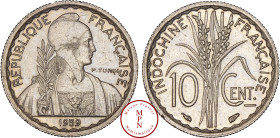 Indochine, 10 Cent, Magnétique, 1939, Paris, Av. REPUBLIQUE FRANCAISE, Buste de la République de face, tête à droite, tenant une branche d'olivier, Rv...