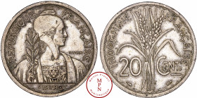 Indochine, 20 Cent, .1939., Paris, Non magnétique, Av. REPUBLIQUE FRANCAISE, Buste de la République de face, tête à droite, tenant une branche d'olivi...