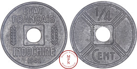 Indochine, 1/4 Cent, 1942, Osaka, Av. ETAT FRANCAIS / INDOCHINE, Rv. 1/4 CENT, 221.800.000 ex., Zinc, SPL-FDC, 2.47 g, 20 mm, Lecompte 23, Magnifique ...