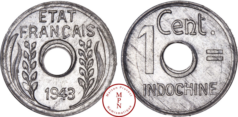 Indochine, 1 Cent, Tranche lisse, 1943, Hanoï, Av. ETAT FRANCAIS, Rv. 1 CENT = I...