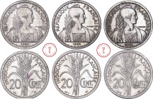 Indochine, 20 Cent, 1945, 1945 B, 1945 C, Aluminium, SUP – SPL – TTB+, Lecompte 251 – 252 – 253, Collection Gauthiez Pierre.