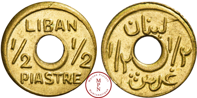 Liban, 1/2 Piastre, (1942-1945), Frappe médaille, Av. LIBAN / 1/2 1/2 / PIASTRE,...