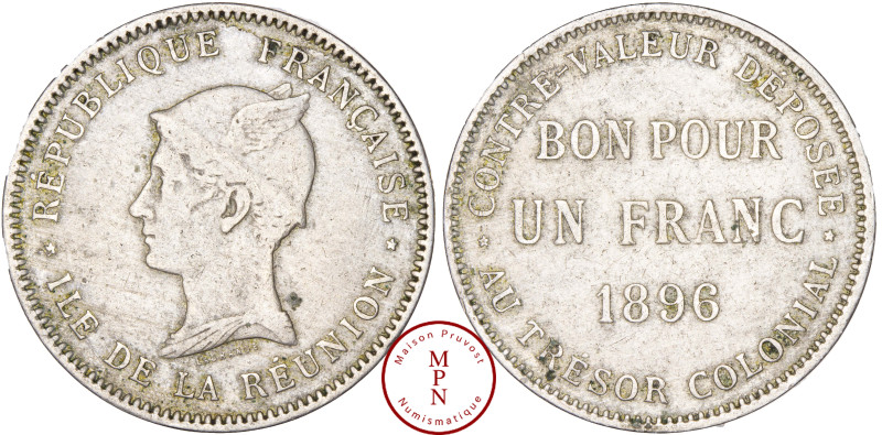 Réunion (Ile de la), 1 Franc, 1896 Av. REPUBLIQUE FRANCAISE * ILE DE LA REUNION ...