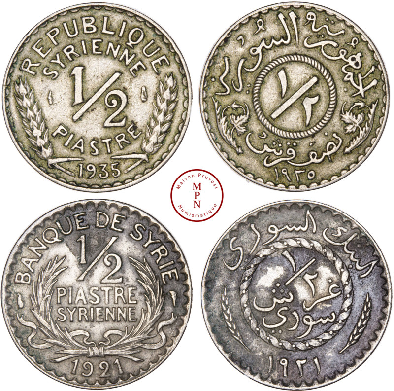 Syrie, Lot de deux monnaies, 1/2 piastres Banque de Syrie 1921, 1/2 Piastre Répu...