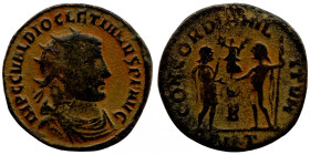 Diocletian, 284-305. Antoninianus (bronze, Antioch. IMP C C VAL DIOCLETIANVS P F AVG
19mm 2,55g
Artificial sand patina