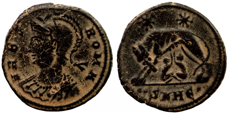 Constantinus I. (306-337 AD). Æ Follis.Romulus and Remus.
19mm 2,63g
Artificia...