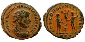 Maximianus. (285-295 AD). Æ Antoninian. Obv: IMP CMA MAXIMIANVS PF AVG. radiate cuirassed bust right. Rev: CONCORDIA 
29mm 15,72g
Artificial sand pa...