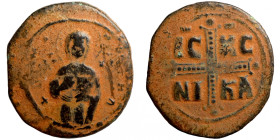 Byzantine bronze coin
28mm 8,59g
Artificial sand patina