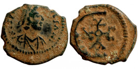 Byzantine bronze coin
12mm 1,66g
Artificial sand patina