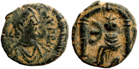 Byzantine bronze coin
11mm 1,42g
Artificial sand patina