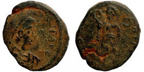 Valentinian III, 425-455. Ae (bronze, 0.92g, 11 mm). Cyzicus. DN VALENTINIANO PF AVG Pearl-diademed, draped, and cuirassed bust right. Rev. CONCORDIA ...