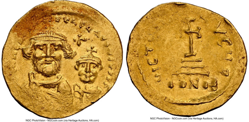 Heraclius with Heraclius Constantine (AD 613-641). AV solidus (21mm, 4.41 gm, 6h...