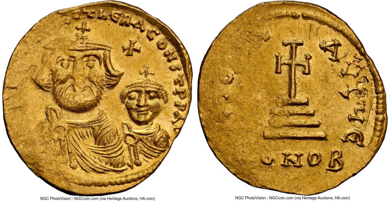 Heraclius with Heraclius Constantine (AD 613-641). AV solidus (20mm, 4.50 gm, 6h...