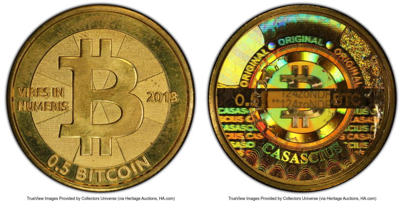 Casascius brass (Redeemed) 0.5 Bitcoin (BTC) 2013 MS65 PCGS, Ahonen-pg 100. Tota...