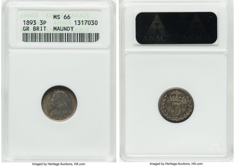 Victoria 3 Pence 1893 MS66 ANACS, KM758. Lustrous specimen with blended shades o...