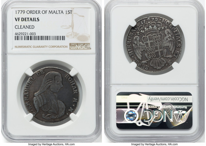 Emmanuel de Rohan XV (15) Tari 1779 VF Details (Cleaned) NGC, Valletta mint, KM3...