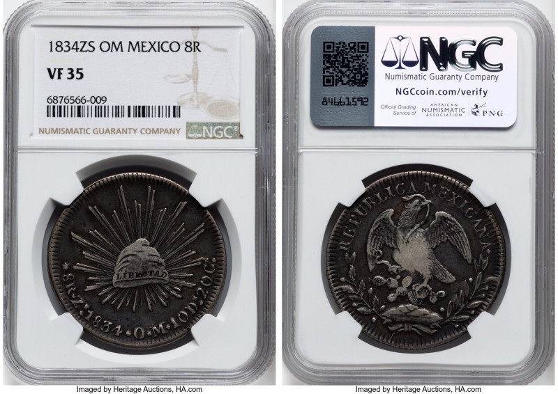 Republic 3-Piece Lot of Certified 8 Reales NGC, 1) 8 Reales 1834 Zs-OM - VF35 2)...