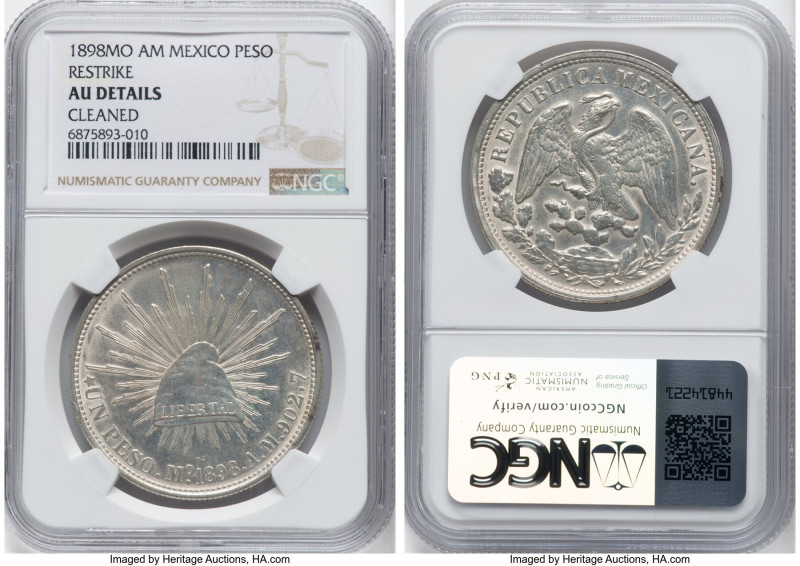 Republic 4-Piece Lot of Certified Pesos NGC, 1) Restrike Peso 1898 Mo-AM - AU De...