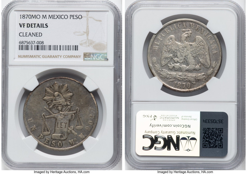 Republic 4-Piece Lot of Certified Pesos NGC, 1) Peso 1870 Mo-M - VF Details (Cle...