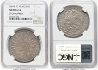 Republic 8 Reales 1864 A-PG AU Details (Chopmarked) NGC, Alamos mint, KM377, DP-As01. The fourth rarest Alamos Cap & Rays 8 Reales, but distinctly com...