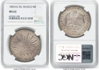 Republic 8 Reales 1885 As-ML MS62 NGC, Alamos mint, KM377, DP-As25. Only 17 examples of the type have been graded by both NGC and PCGS. HID09801242017...
