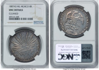 Republic 8 Reales 1887 As-ML UNC Details (Cleaned) NGC, Alamos mint, KM377, DP-As27. Bestowed a prominent flash and lightly retoned peripheries. HID09...
