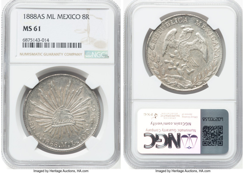 Republic 8 Reales 1888 As-ML MS61 NGC, Alamos mint, KM377, DP-As28. HID098012420...