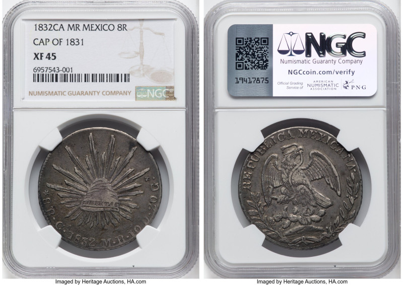 Republic "Cap of 1831" 8 Reales 1832 Ca-MR XF45 NGC, Chihuahua mint, KM377.2, DP...
