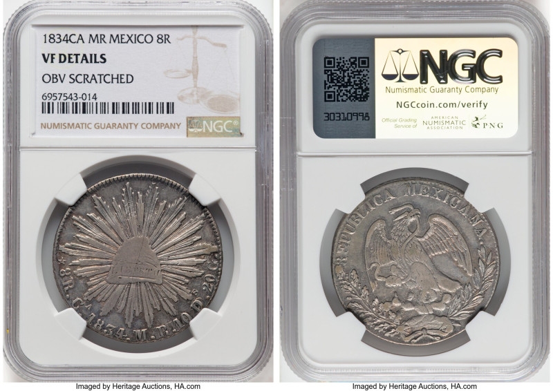 Republic 8 Reales 1834 Ca-MR VF Details (Obverse Scratched) NGC, Chihuahua mint,...