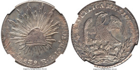 Republic 8 Reales 1839 Ca-RG AU58 NGC, Chihuahua mint, KM377.2, DP-Ca10. Rather weakly struck on the obverse and the rim areas at 3 & 8 o'clock show h...