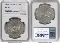 Republic 8 Reales 1854 Ca-RG AU58 NGC, Chihuahua mint, KM377.2, DP-Ca25. AU examples are noted as "rare and seldom available" in Resplandores, and thi...