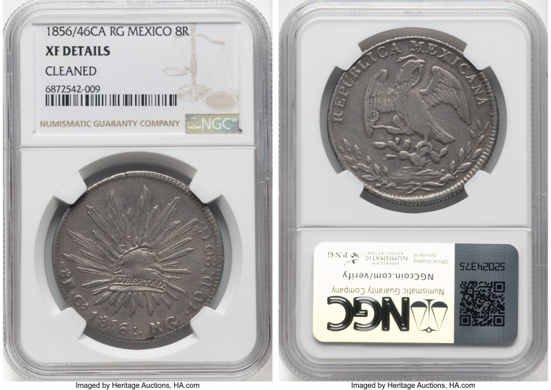 Republic 8 Reales 1856/45 Ca-RG XF Details (Cleaned) NGC, Chihuahua mint, KM377....