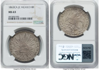 Republic 8 Reales 1863 Ca-JC MS63 NGC, Chihuahua mint, KM377.2, DP-Ca36. Decidedly Choice and decorated in an earthen patina, bested by only two other...