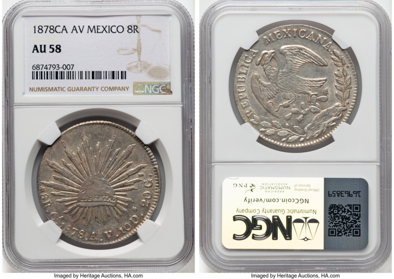 Republic 8 Reales 1878 Ca-AV AU58 NGC, Chihuahua mint, KM377.2, DP-Ca57. HID0980...