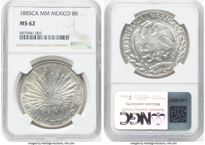 Republic 8 Reales 1885 Ca-MM MS62 NGC, Chihuahua mint, KM377.2, DP-Ca68. HID0980...