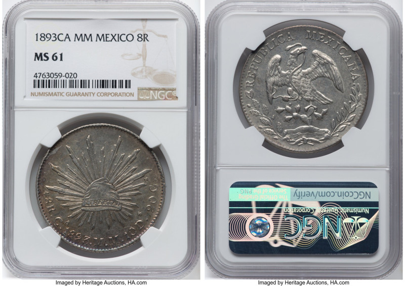 Republic 8 Reales 1893 Ca-MM MS61 NGC, Chihuahua mint, KM377.2, DP-Ca76. HID0980...