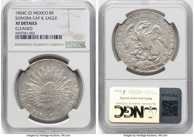 Republic 8 Reales 1854 C-CE XF Details (Cleaned) NGC, Culiacan mint, KM377.3, DP...